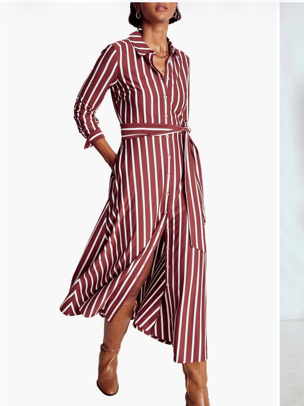 Boden Marcia Stripe Long Sleeve Cotton Blend Jersey Dress Striped Shirt Womens 4
